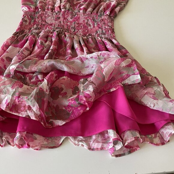 Ramy Brook New York Printed Maison Silk Dress Size XS Pink Mini Smocked Waist - Picture 8 of 12
